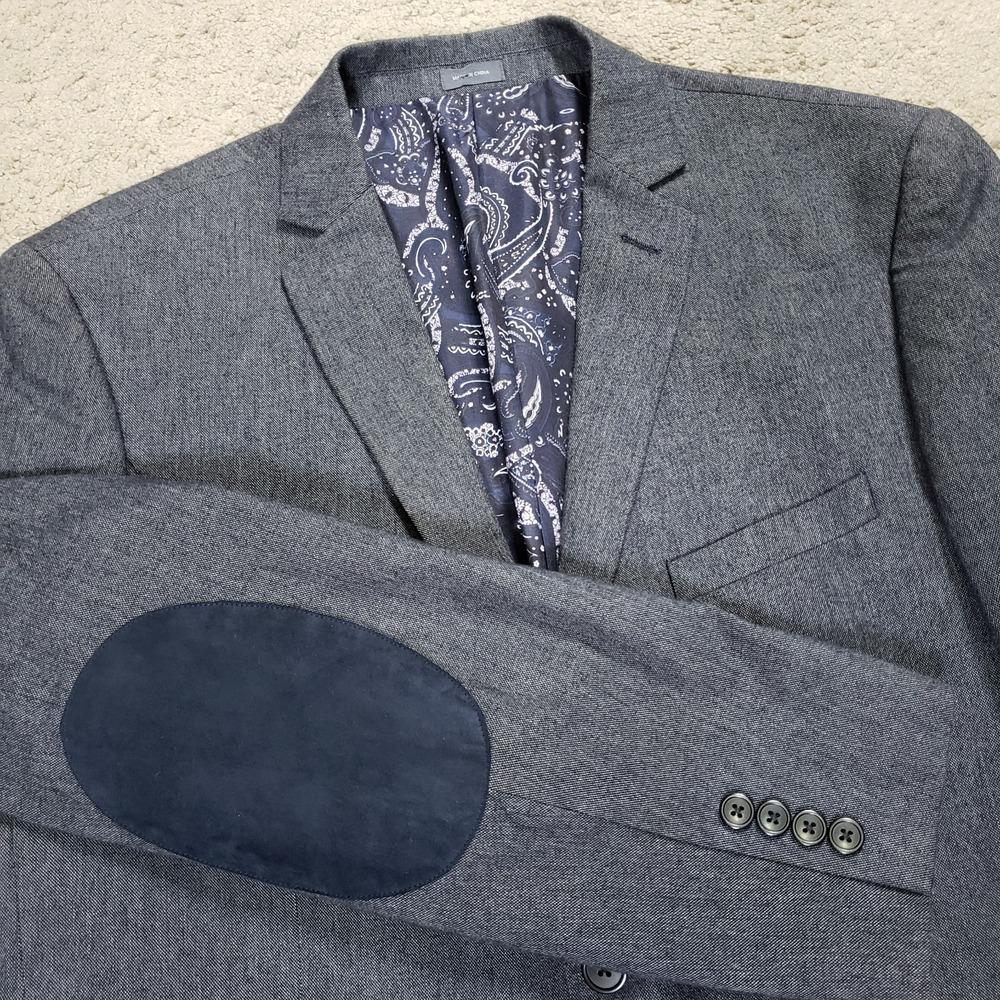 Madison Modern Fit Blazer Sport Coat Jacket Men 44R Blue Cotton Paisley Lined